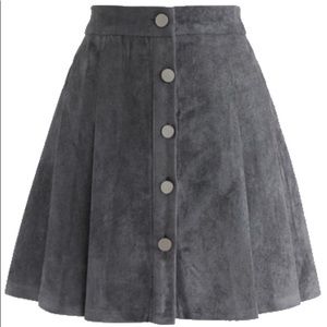 Catch Your Eyes Faux Suede Pleated Skirt in Grey